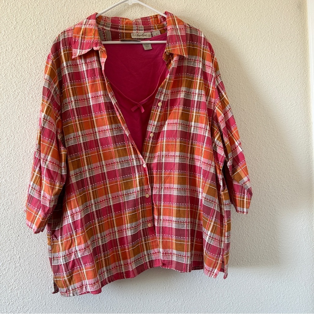 Angelique 2 Piece Tank Top Plaid Button Up Women’s 3X Boho Artsy granny Wetsern